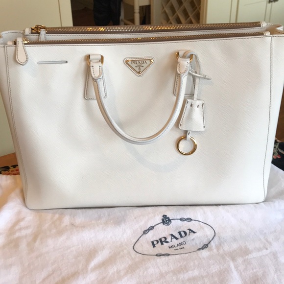 Prada Handbags - PRADA Eggshell SAFFIANO 3Zip Compartment LgSatchel